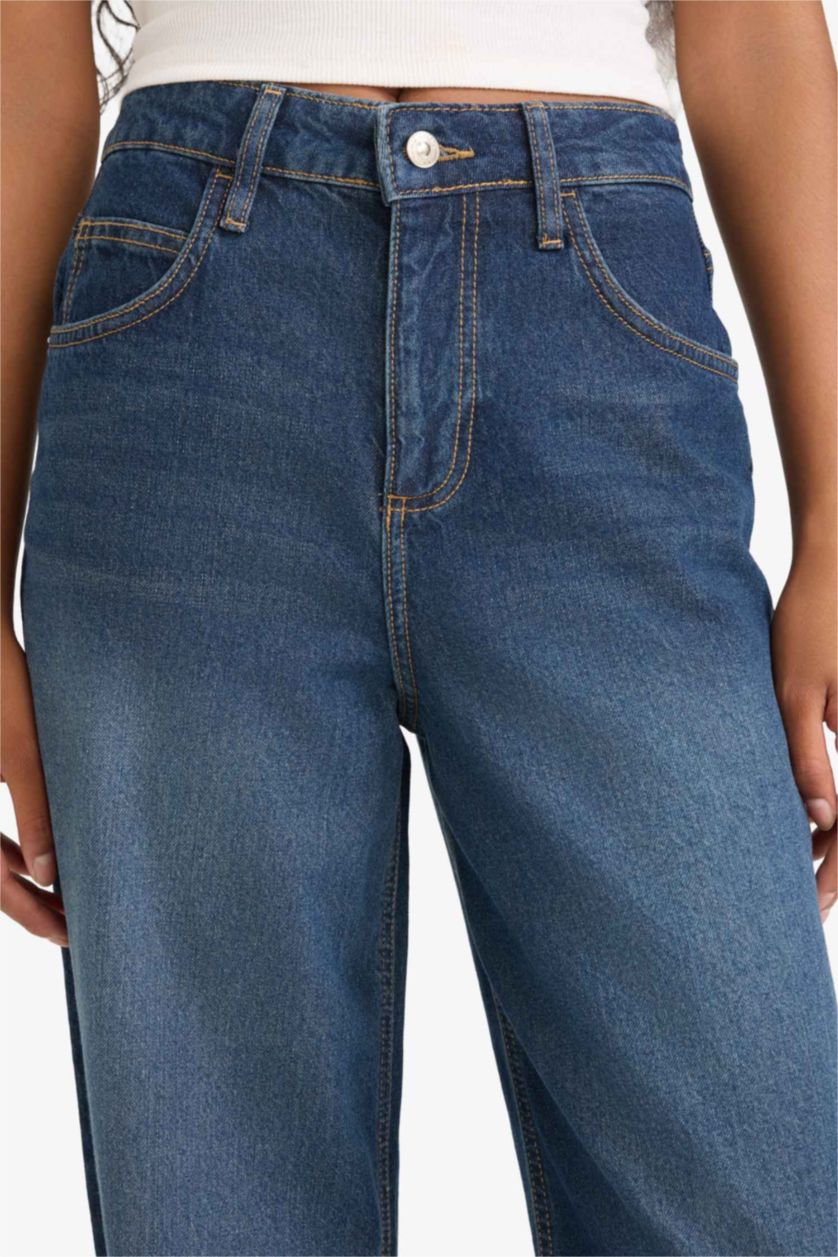 WOMAN Dark Blue Baggy Fit High Waist Long Jeans