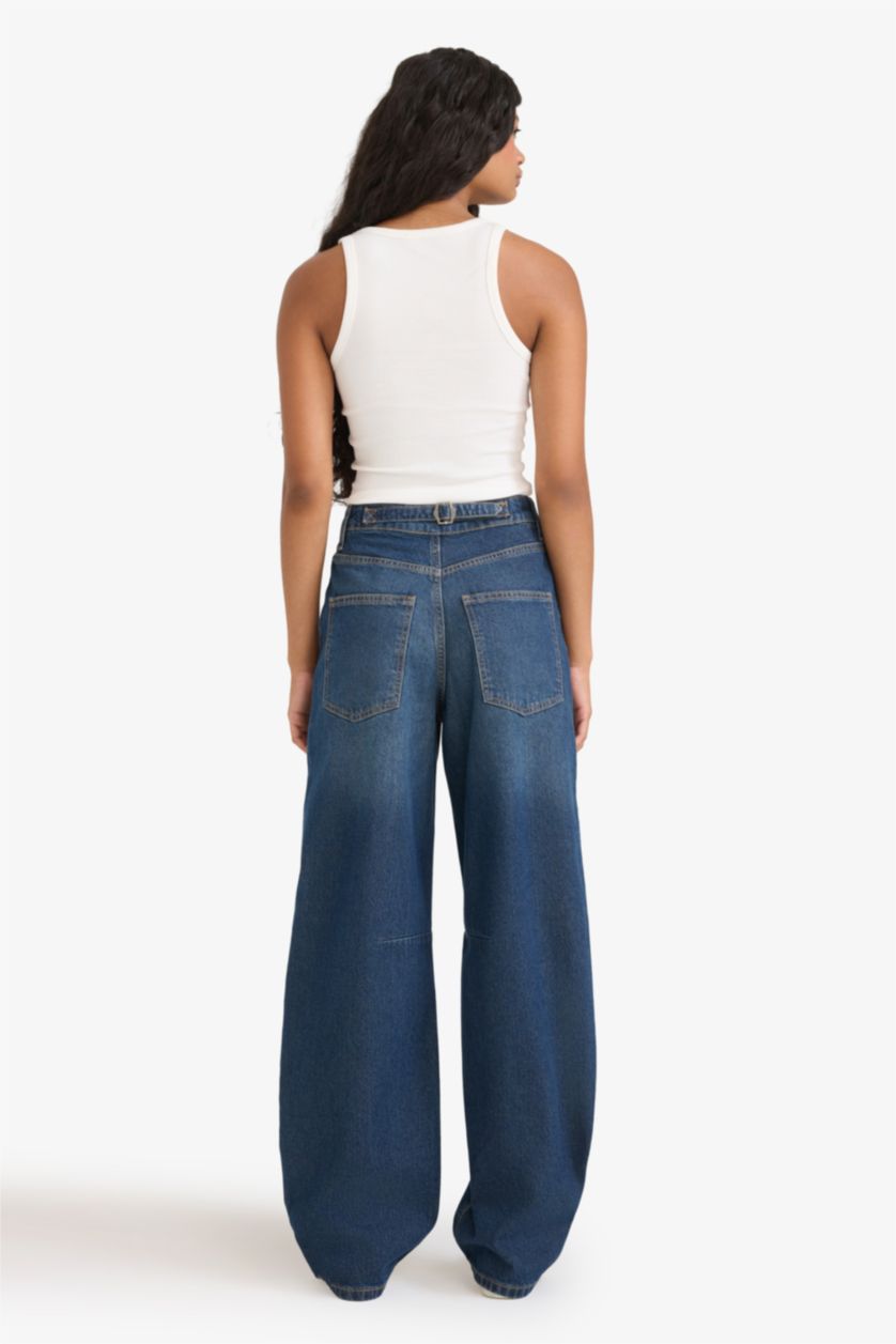 WOMAN Dark Blue Baggy Fit High Waist Long Jeans