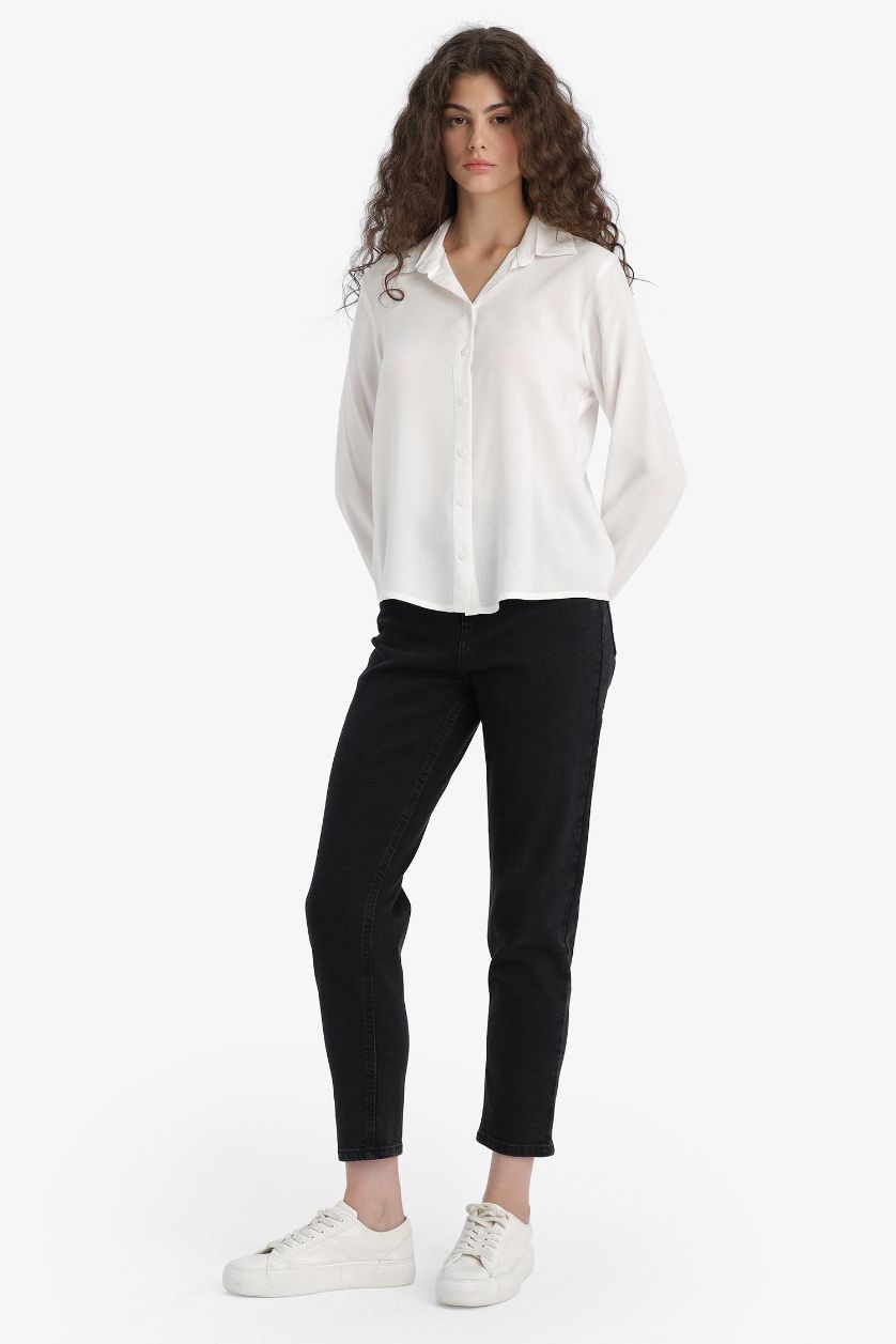 Kadın Siyah Comfort Mom Yüksek Bel Bilek Boy Jean Pantolon