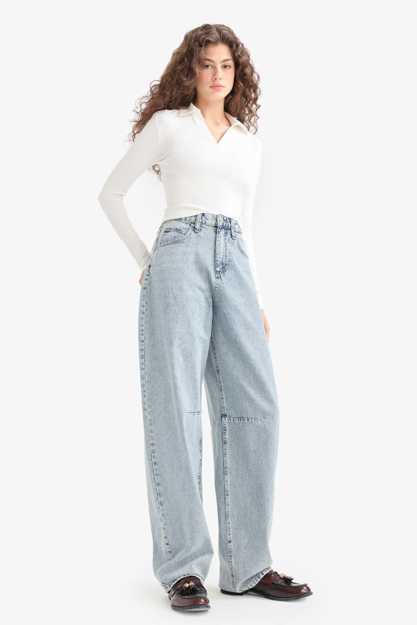 WOMAN Light Indigo Baggy Fit High Waist Long Jeans