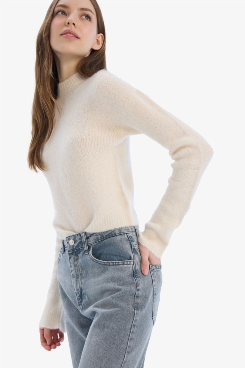 WOMAN Ecru Regular Fit Crew Neck Knitwear Pullover