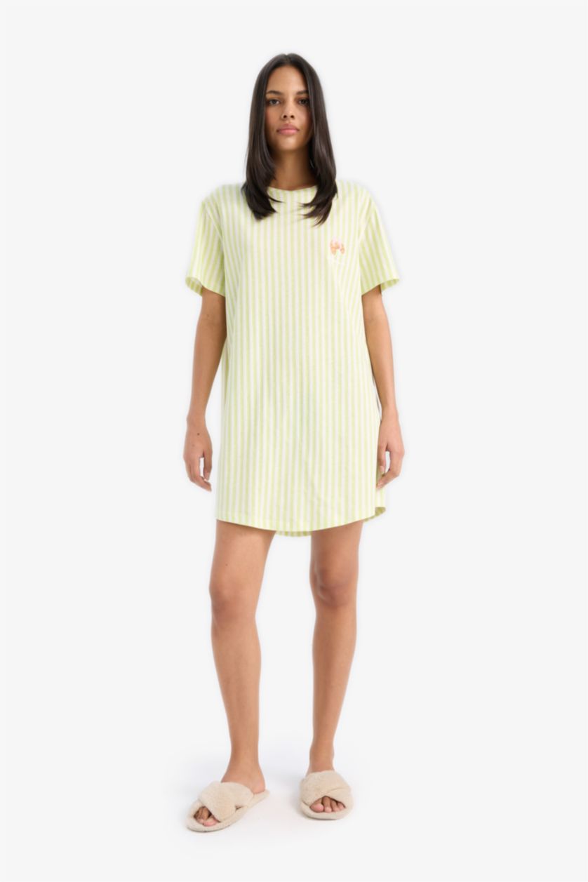 WOMAN Light Green Fall in Love Regular Fit Crew Neck Short Sleeve Dress