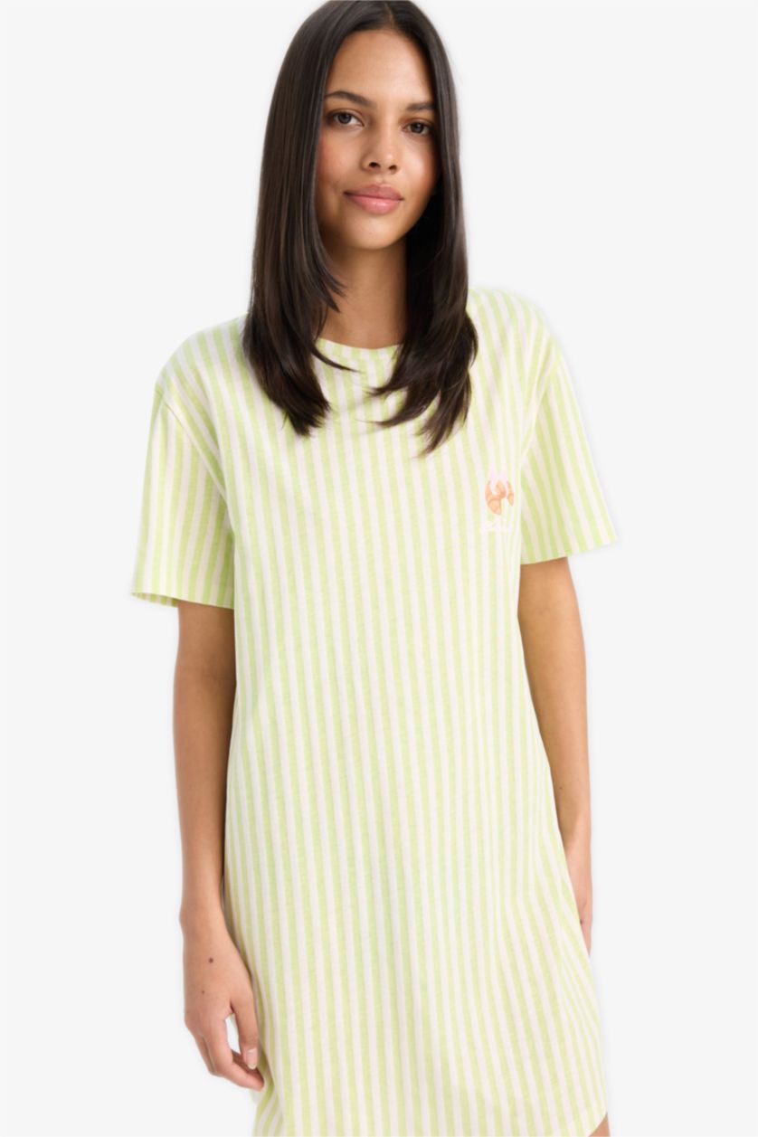 WOMAN Light Green Fall in Love Regular Fit Crew Neck Short Sleeve Dress