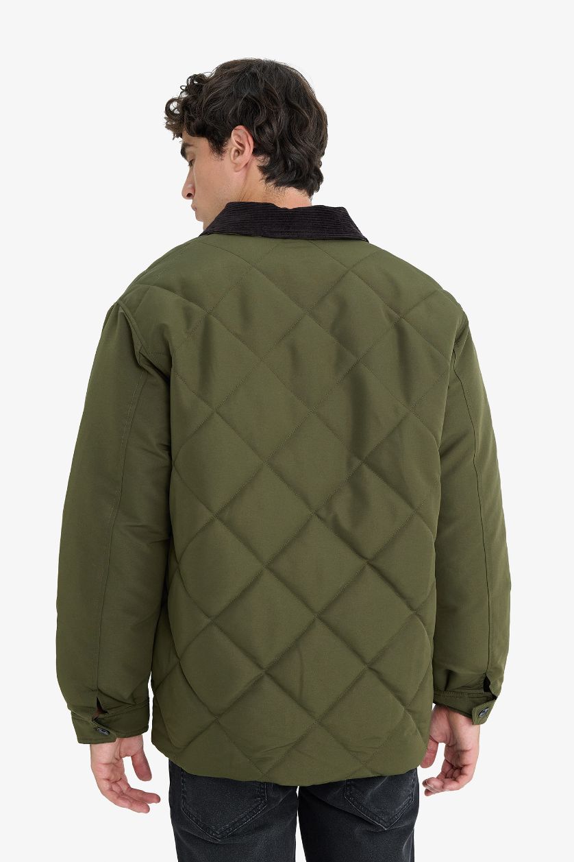 Erkek Haki Kadife Yakalı Fermuarlı Mont