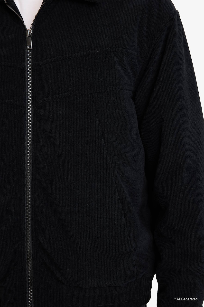 Erkek Siyah Oversize Fermuarlı Kadife Mont