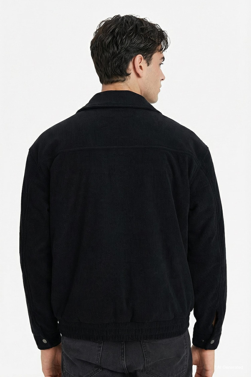 Erkek Siyah Oversize Fermuarlı Kadife Mont