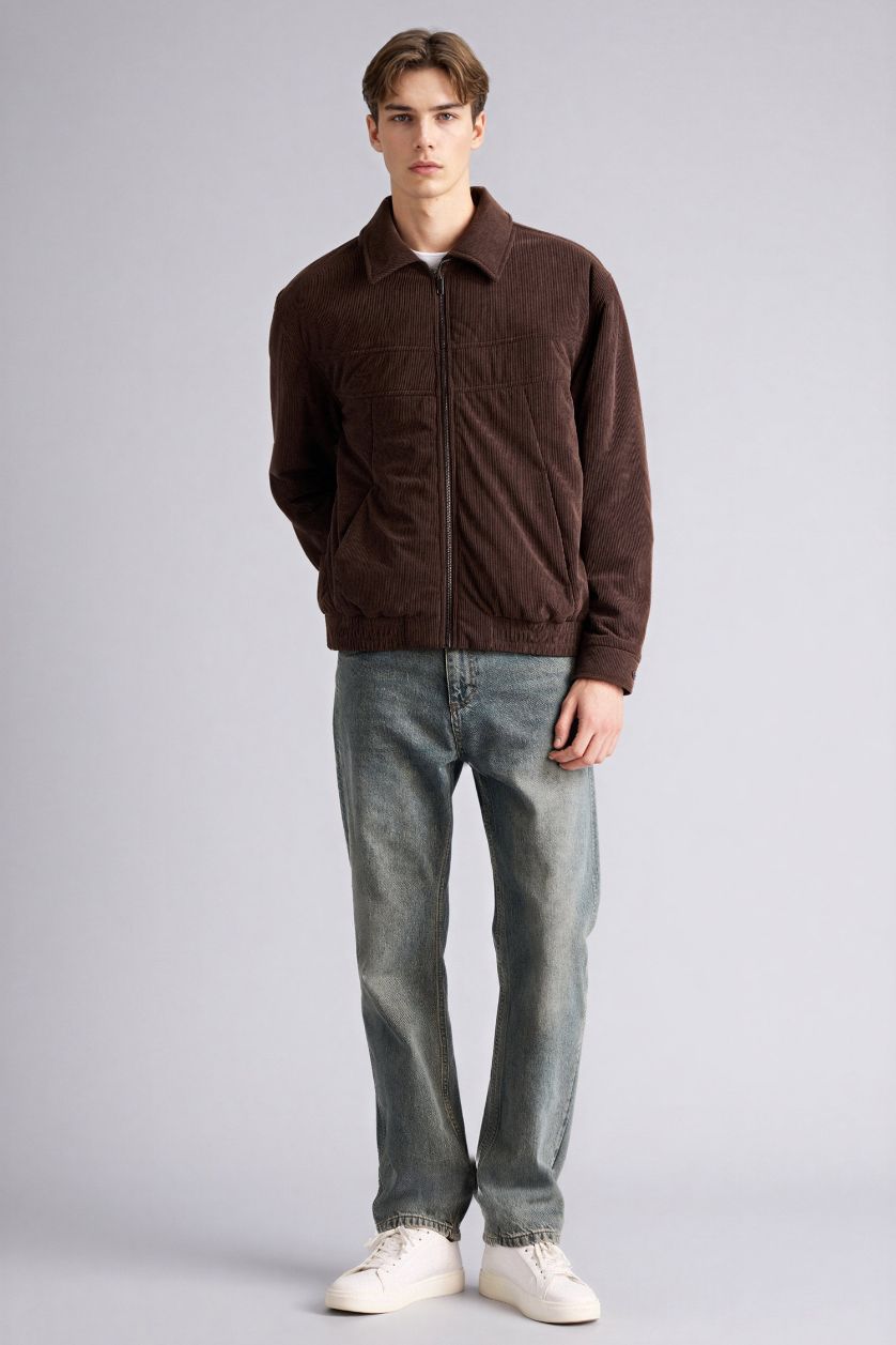 رجال بني جاكيت مخمل اوفر سايز وياخة قميص