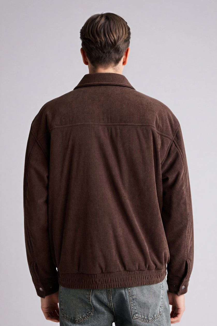 رجال بني جاكيت مخمل اوفر سايز وياخة قميص