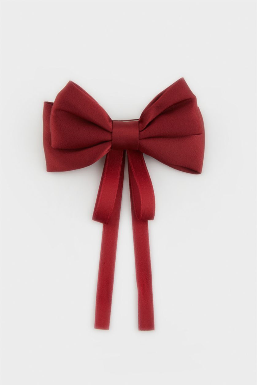 Kız Çocuk - Genç Kız Kırmızı Kız Çocuk Bordo Kurdele Desenli Çıtçıtlı Toka