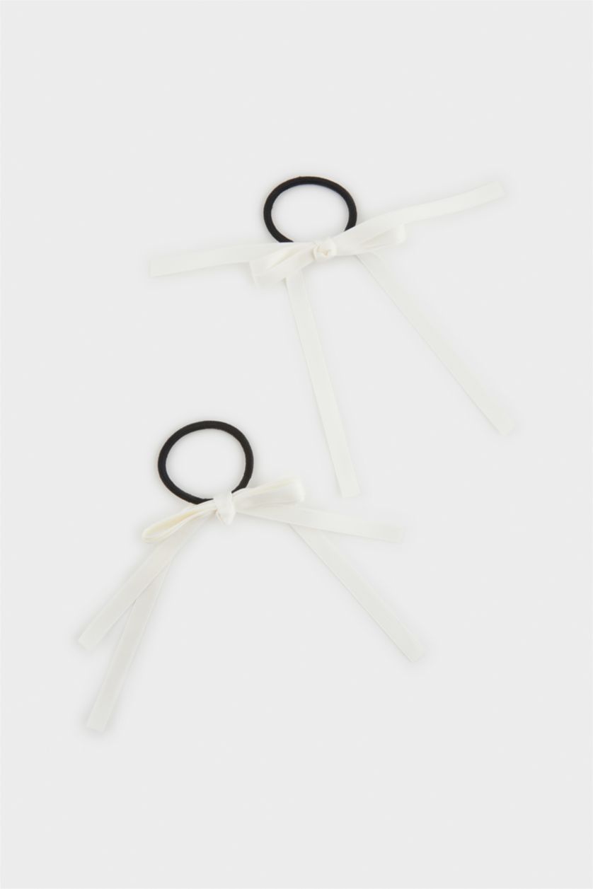 Kız Çocuk - Genç Kız Bej Kız Çocuk 2'li Beyaz Kurdele Lastik Toka