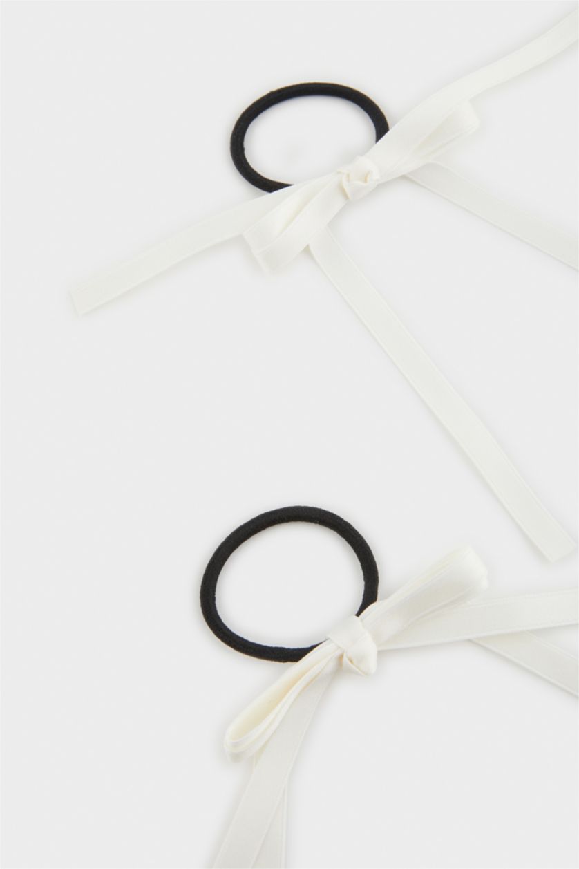 Kız Çocuk - Genç Kız Bej Kız Çocuk 2'li Beyaz Kurdele Lastik Toka