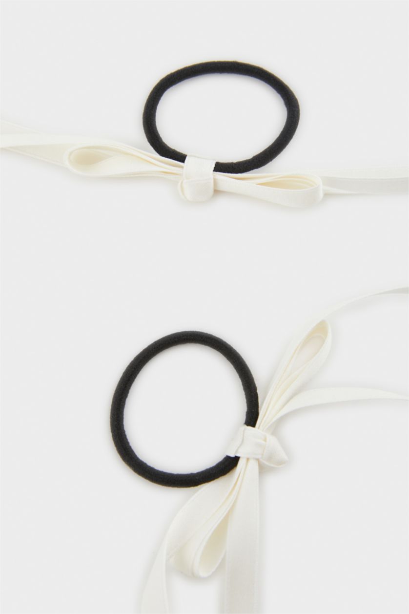 Kız Çocuk - Genç Kız Bej Kız Çocuk 2'li Beyaz Kurdele Lastik Toka