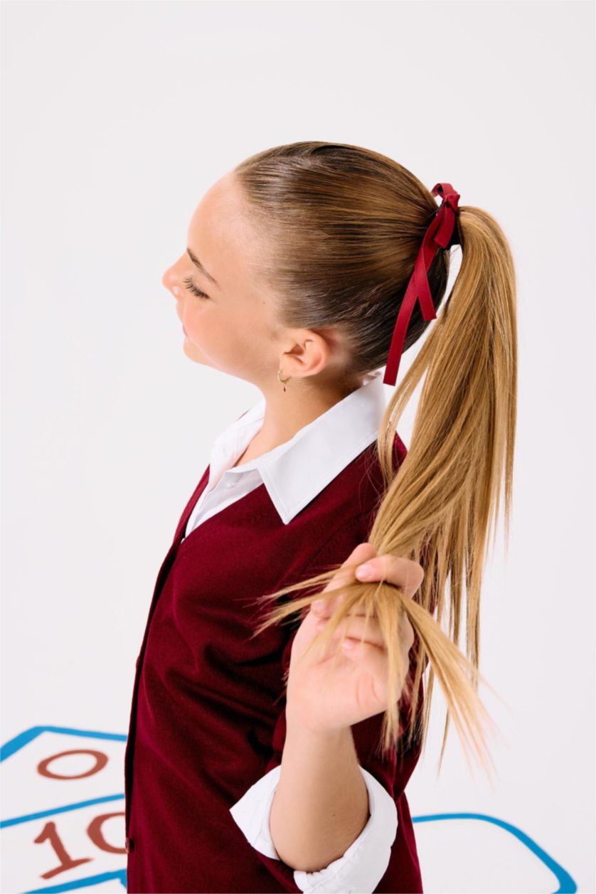 Kız Çocuk - Genç Kız Kırmızı Kız Çocuk 2'li Bordo Kurdele Lastik Toka