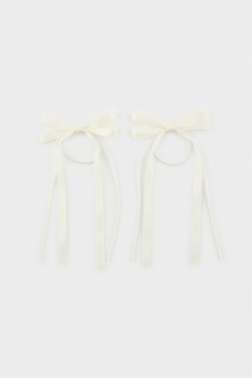 Kız Çocuk - Genç Kız Beyaz 2'li Kurdele Saç Tokası Kız Çocuk