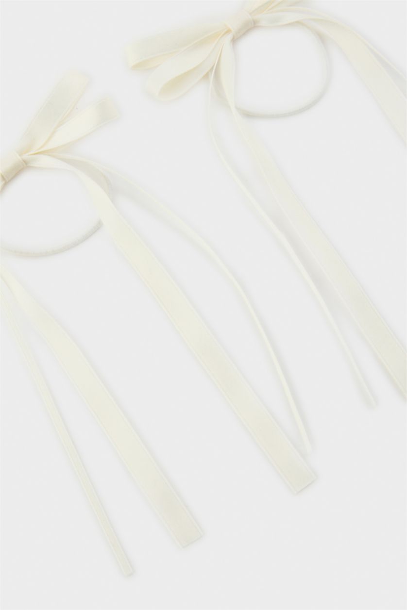 Kız Çocuk - Genç Kız Beyaz 2'li Kurdele Saç Tokası Kız Çocuk