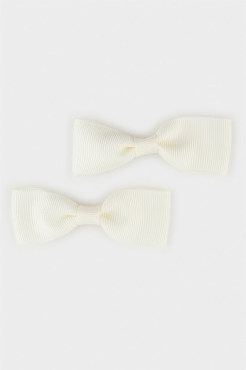 Kız Çocuk - Genç Kız Bej Kız Çocuk 2'li Beyaz Kurdele Toka