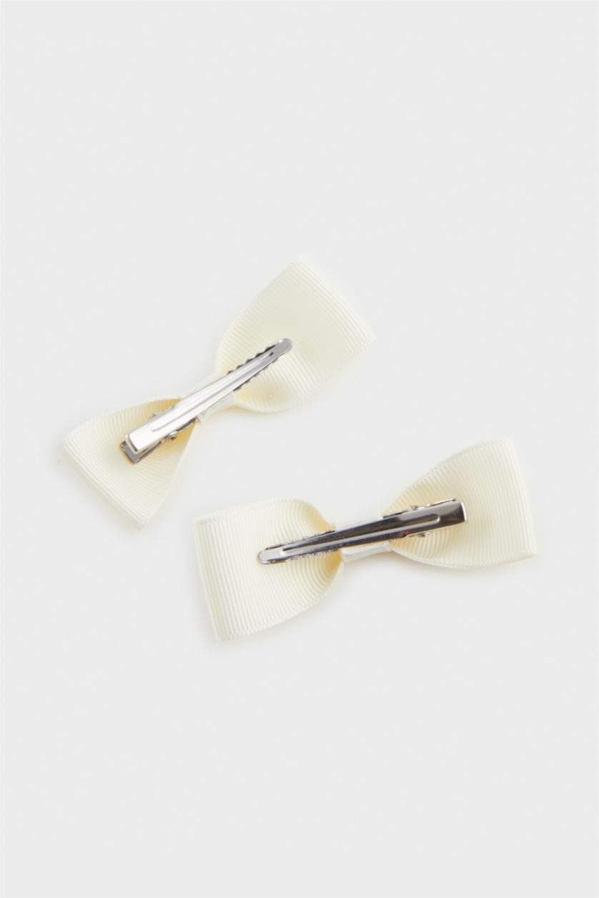 Kız Çocuk - Genç Kız Bej Kız Çocuk 2'li Beyaz Kurdele Toka