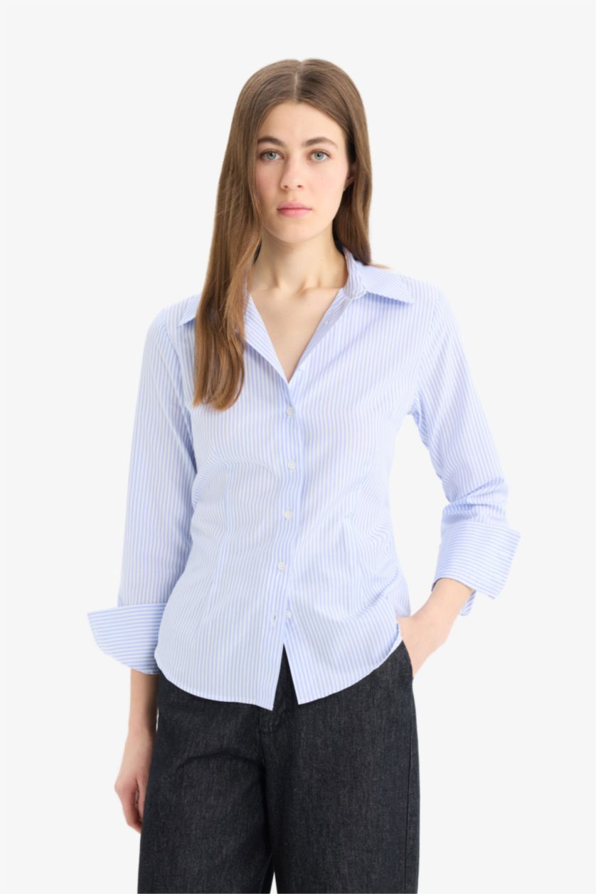 FEMME BLEU Clair Chemise slim rayée à manches longues