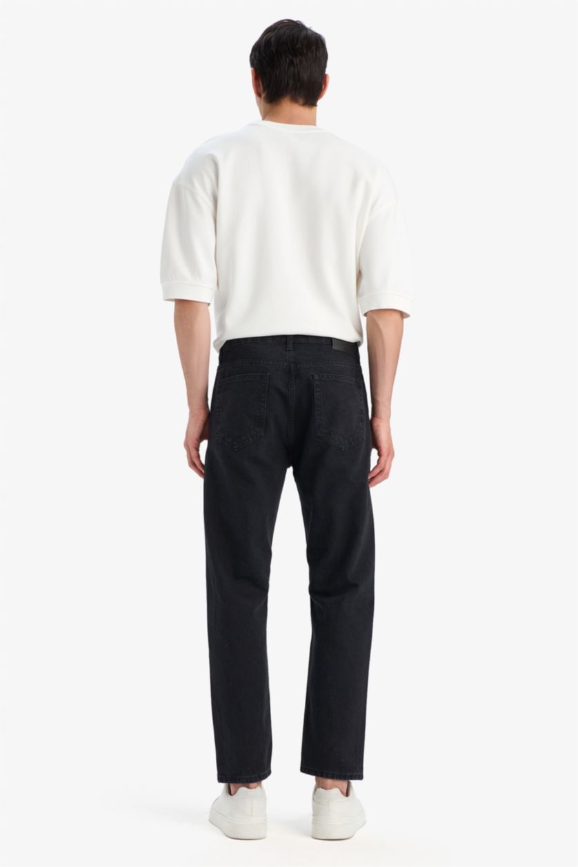 Erkek Siyah %100 Pamuk 90's Slim Fit Dar Kalıp Yüksek Bel Dar Paça Siyah Jean Pantolon