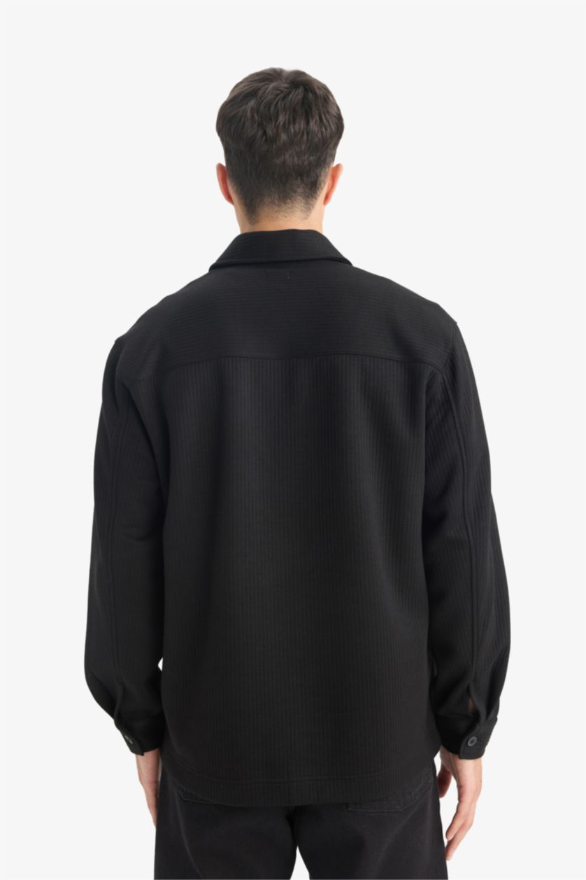 رجال أسود قميص قصة عادية وأكمام طويلة