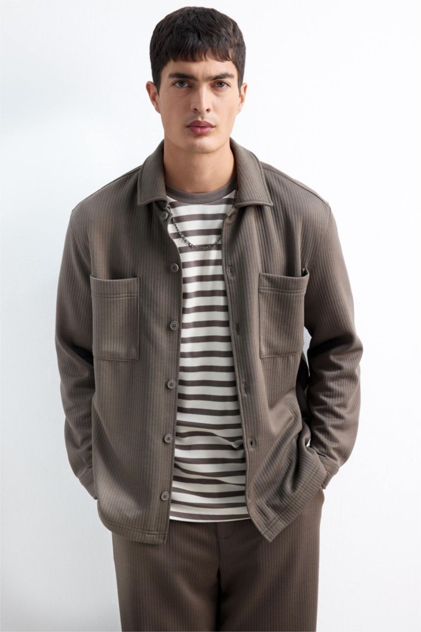 Erkek Açık Kahve Regular Fıt Dokuma Uzun Kollu Gömlek