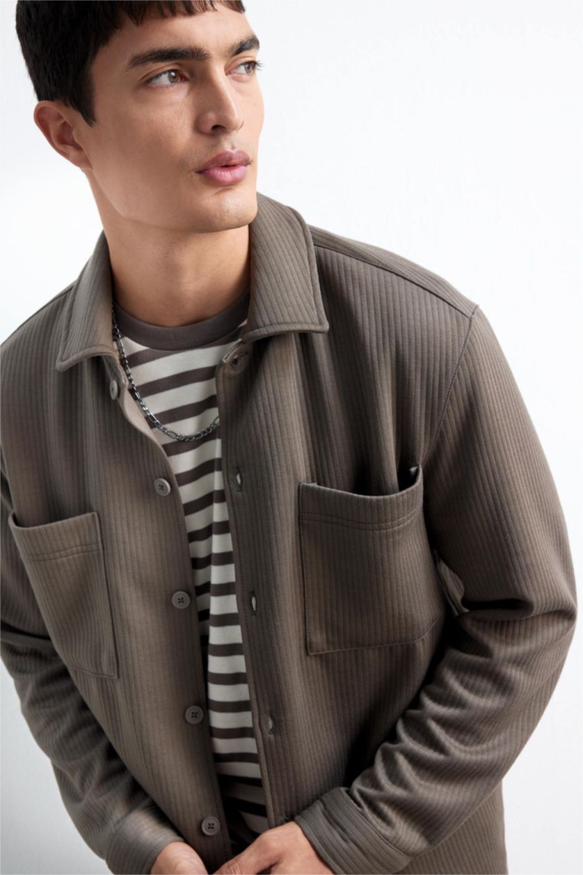 Erkek Açık Kahve Regular Fıt Dokuma Uzun Kollu Gömlek