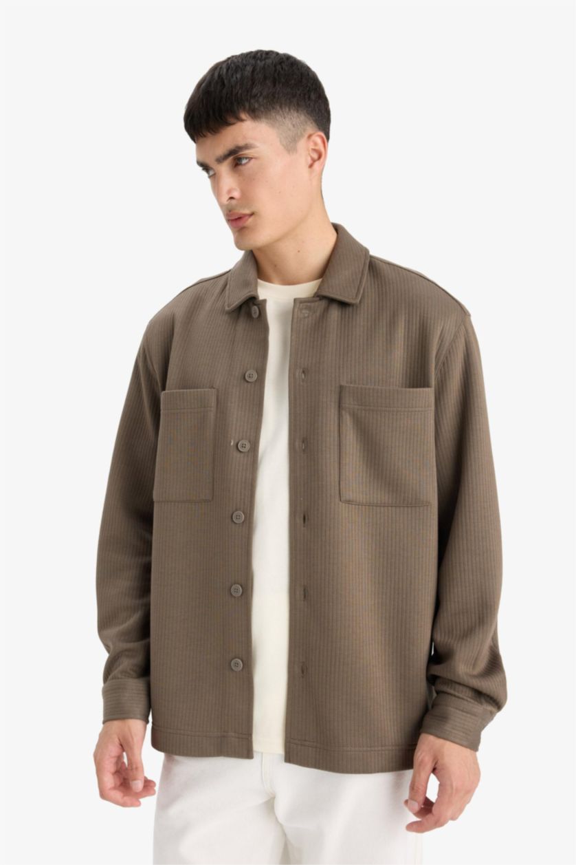 Erkek Açık Kahve Regular Fıt Dokuma Uzun Kollu Gömlek
