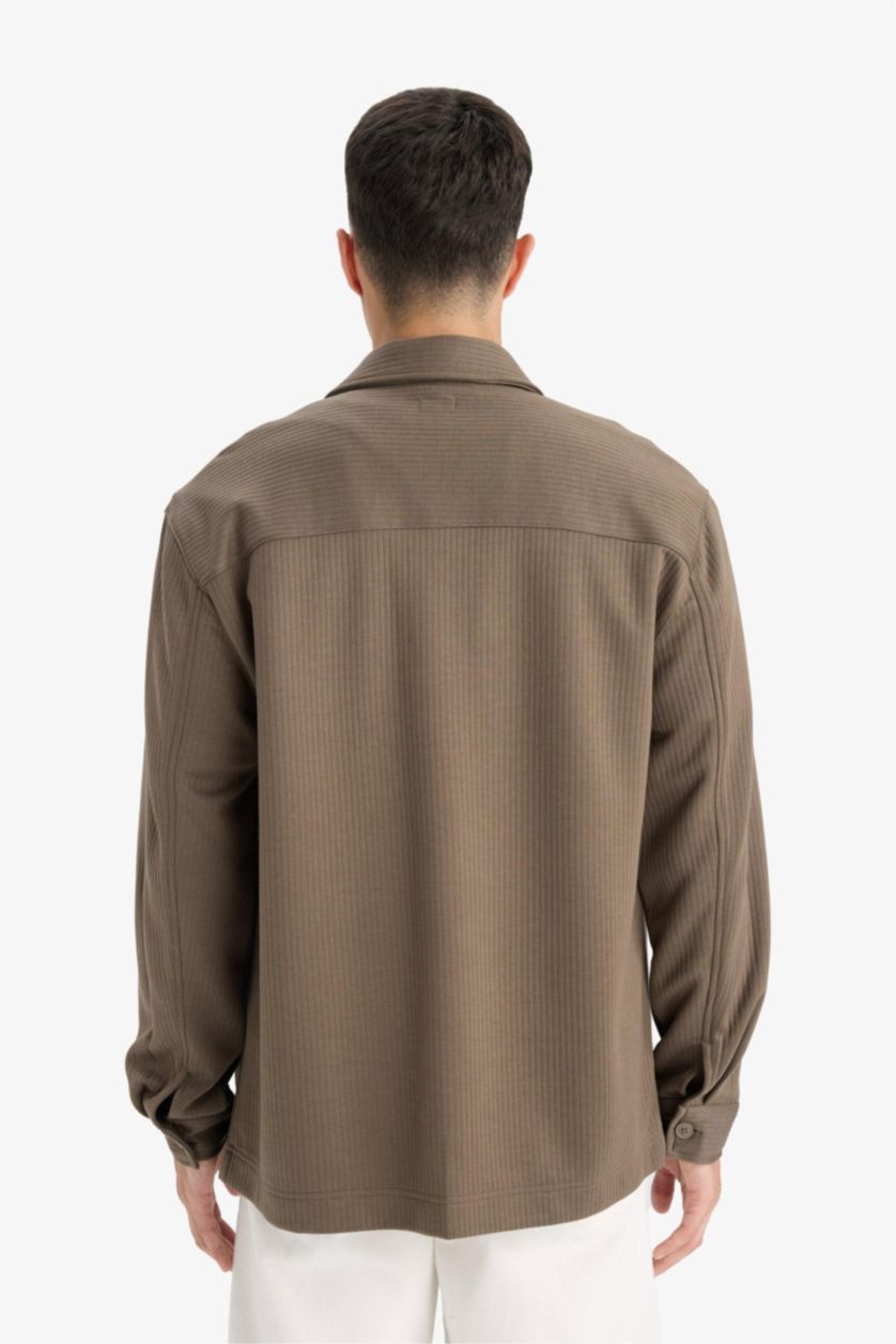 Erkek Açık Kahve Regular Fıt Dokuma Uzun Kollu Gömlek