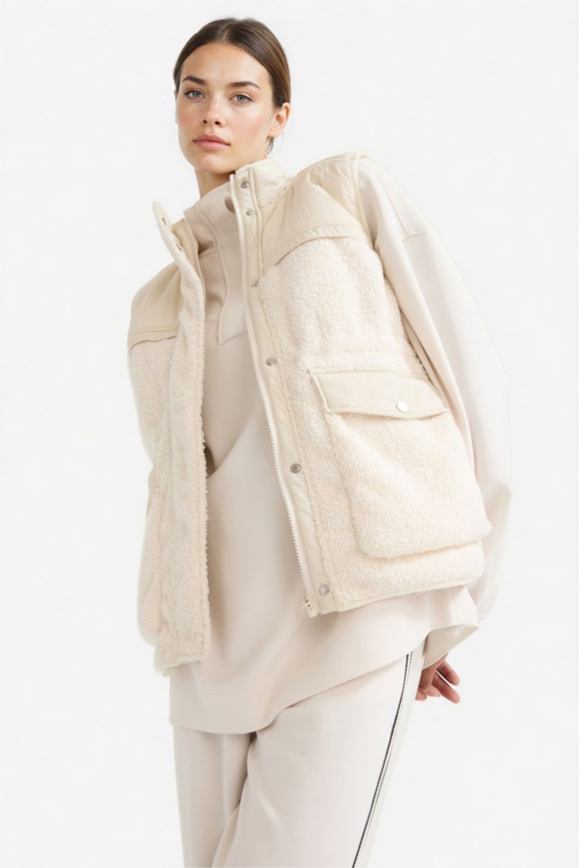 حريمي اللون الحجري فيست فرو قطيفة قصة عادية بسوسته من DeFactoFit