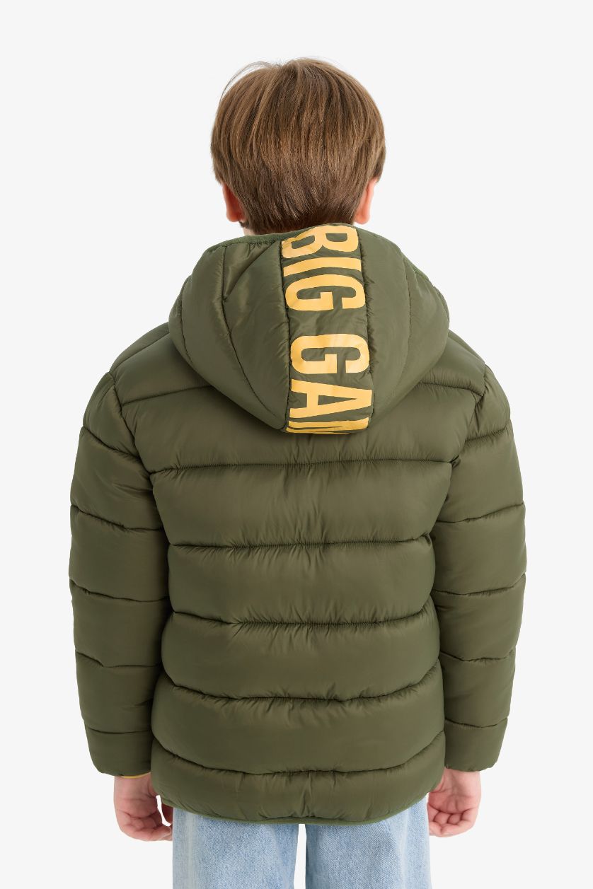 BOYS & TEENS Dark Khaki Boy Hooded Water Repellent Fleece Lined Puffer Jacket