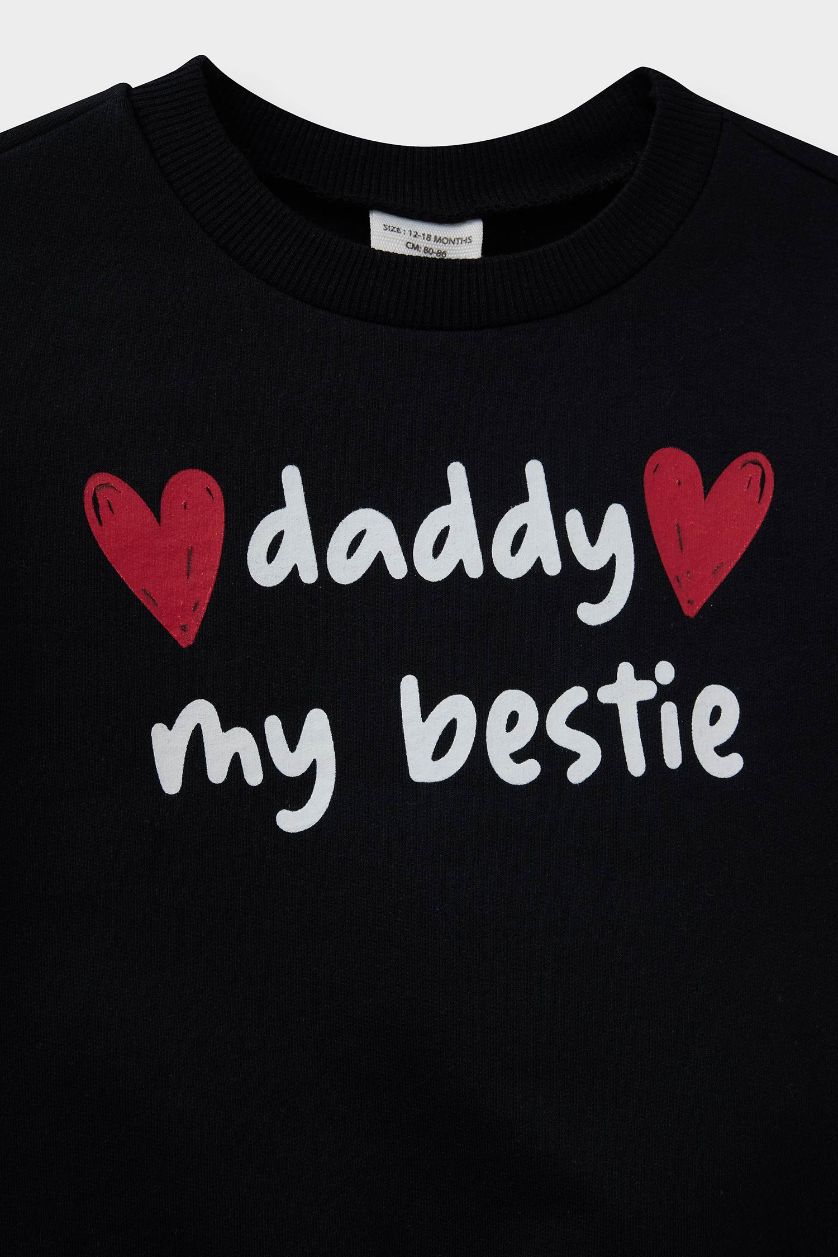 Kız Bebek Siyah Kız Bebek Bisiklet Yaka Baskılı İçi Yumuşak Tüylü Sweatshirt