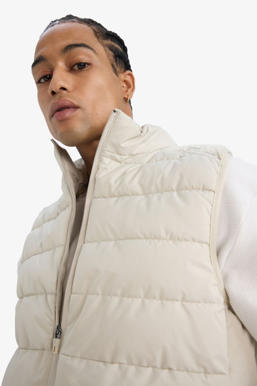 Man Light Beige DeFactoFit Slim Fit Waterproof Zippered Puffer Vest