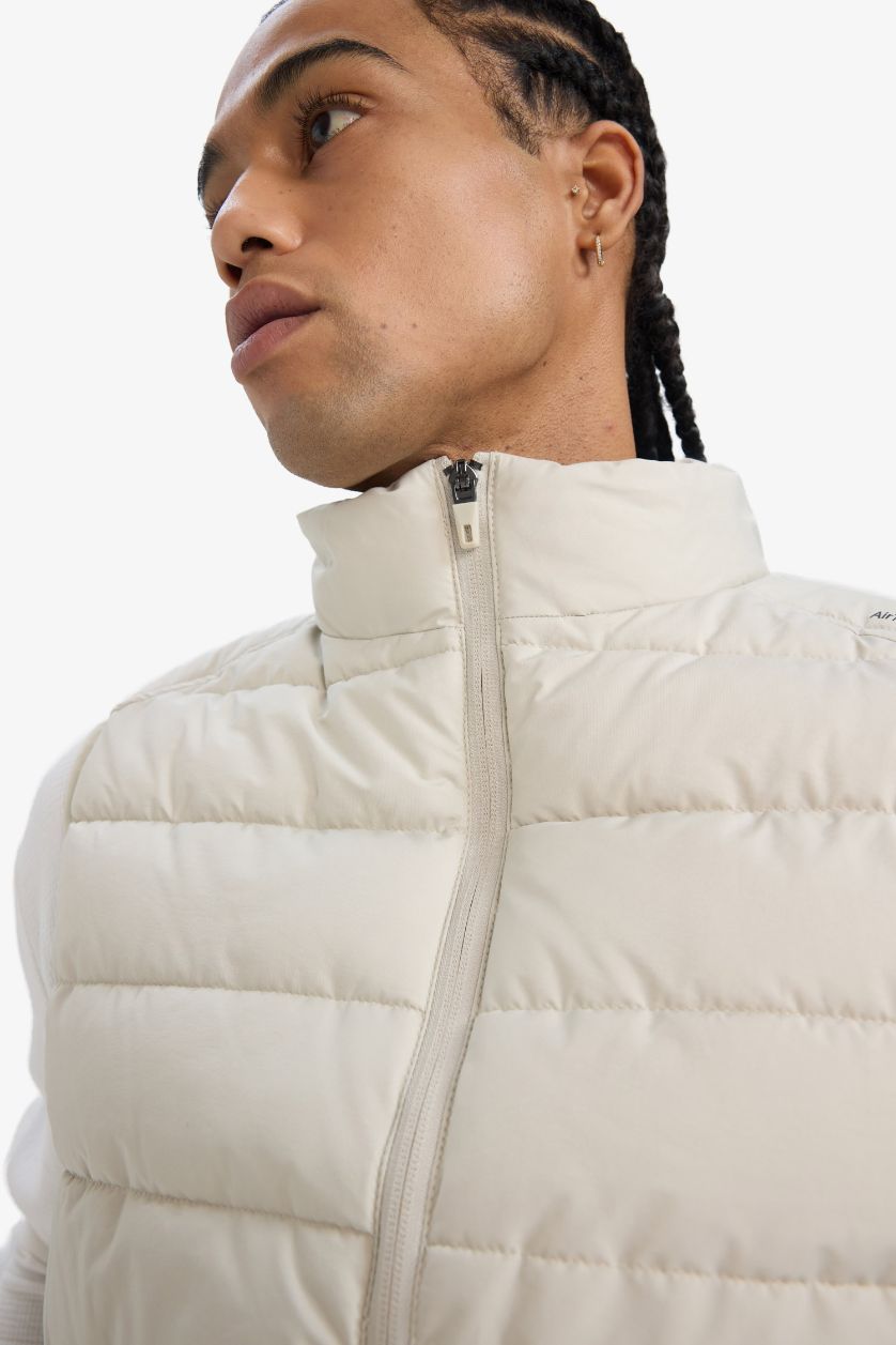 Man Light Beige DeFactoFit Slim Fit Waterproof Zippered Puffer Vest