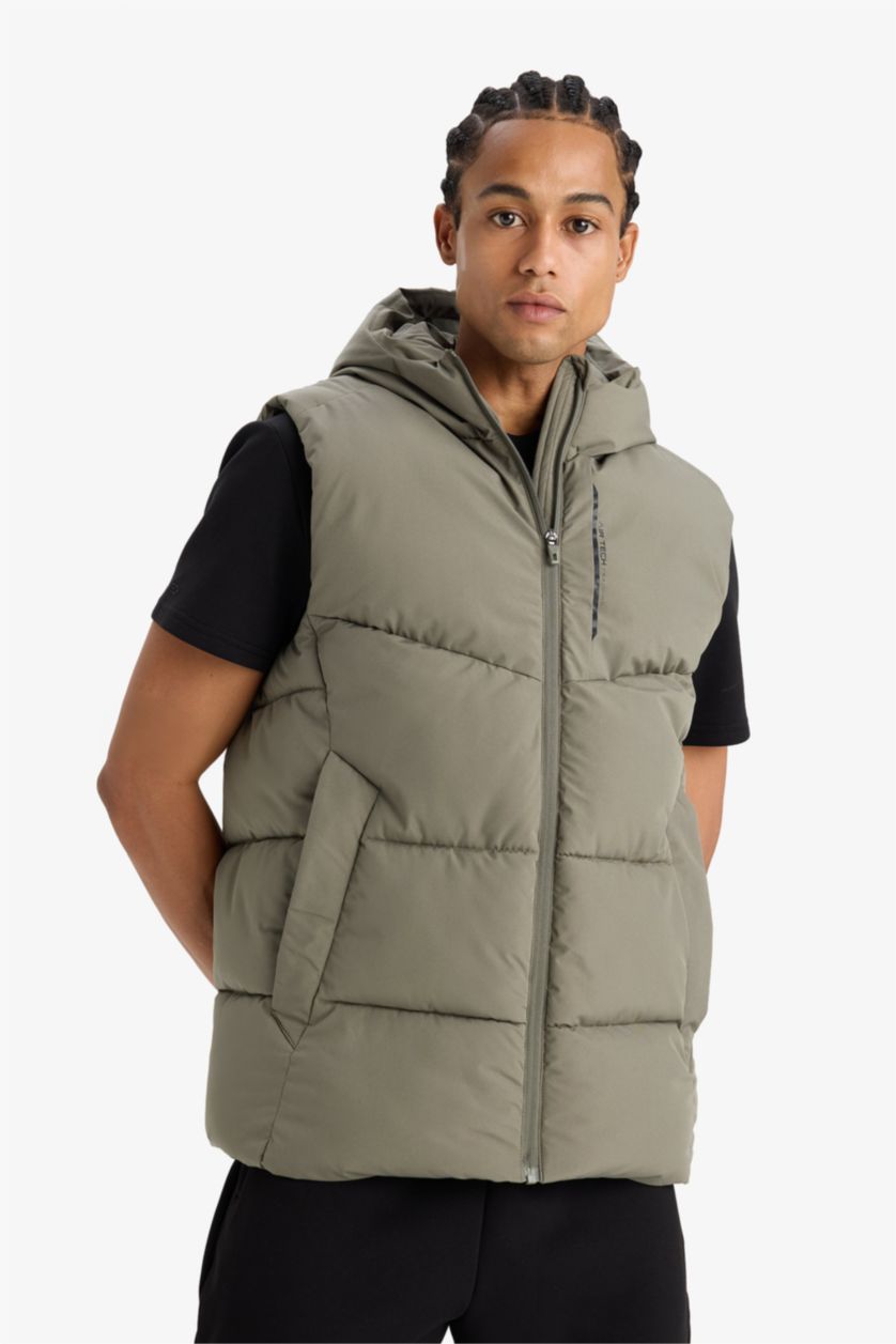 MAN Light Khaki DeFactoFit Regular Fit Hooded Waterproof Puffer Vest