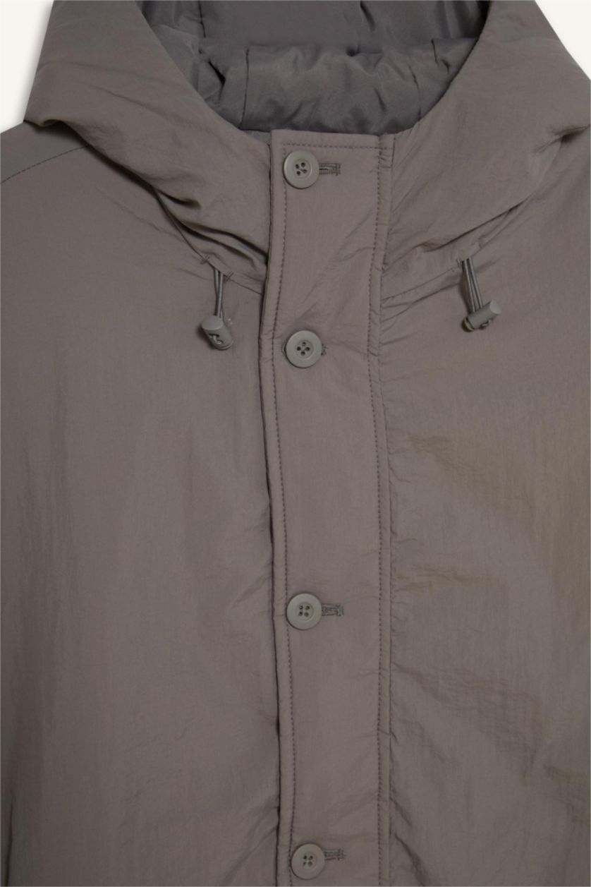 رجالي رمادي جاكيت بامب قصة عادية بكابيشون طارد للماء