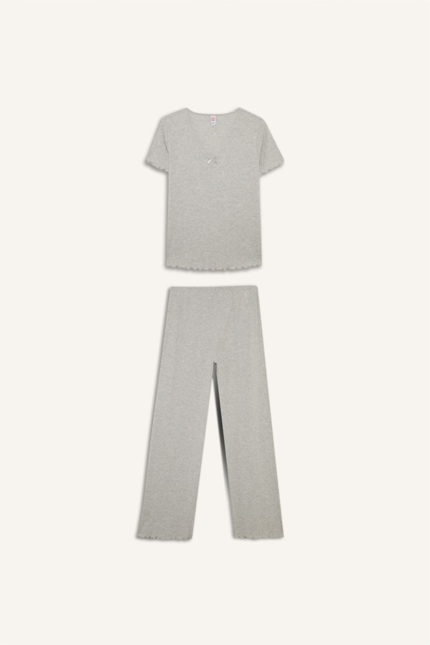 Woman Grey Melange Fall in Love Regular Fit Top Bottom 2 Piece Pajama Set