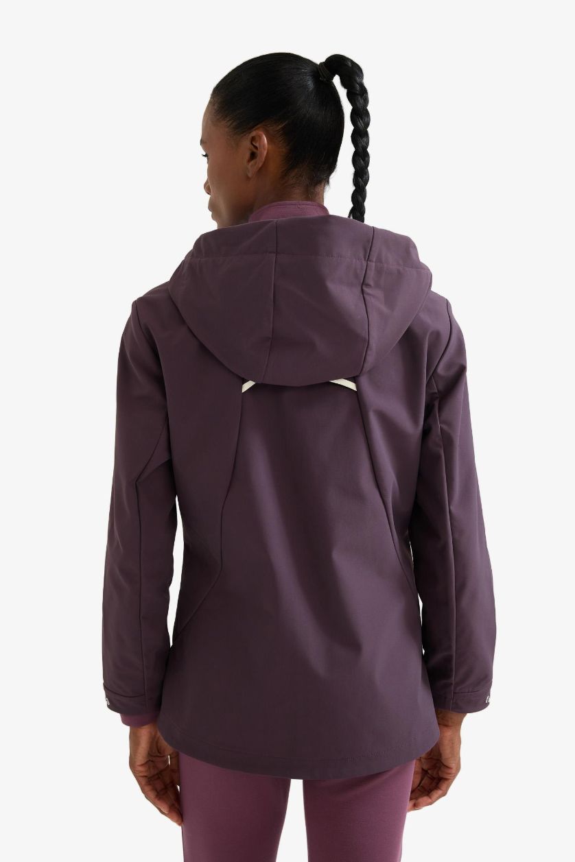 Kadın Koyu Bordo Su İtici Slim Fit Dar Kesim Kapüşonlu İçi Polarlı Fermuarlı Mont