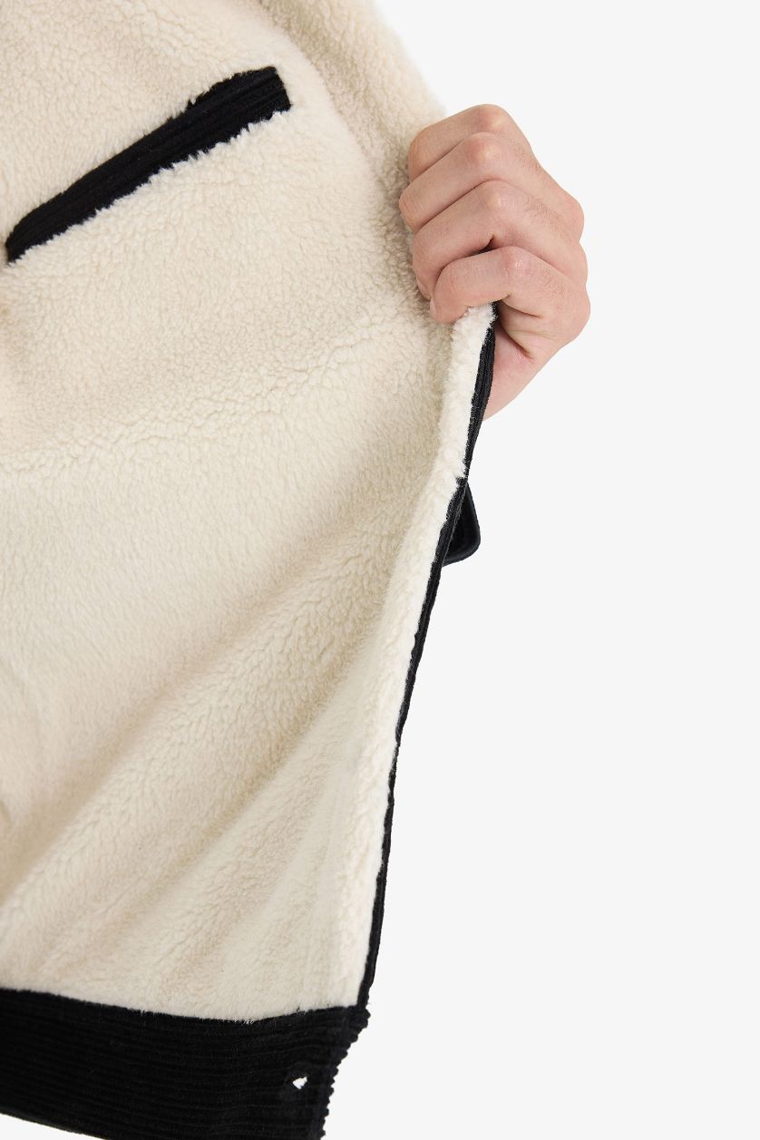 HOMME Noir Veste en coton suédine à doublure en peluche et poches à Col chemise