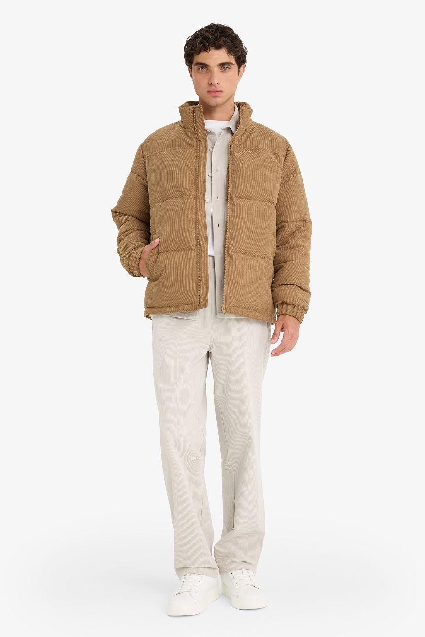 Man Brown Regular Fit Stand Collar Zippered Jacket