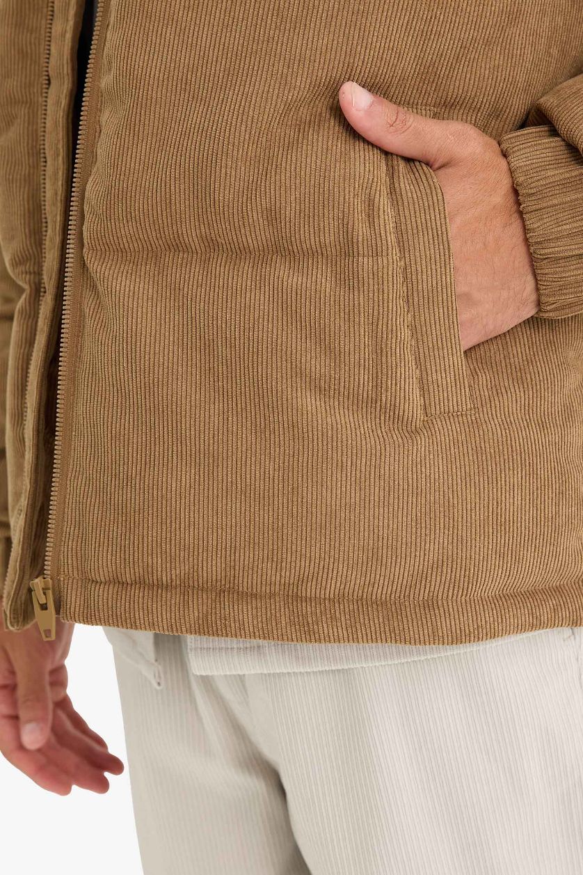 Man Brown Regular Fit Stand Collar Zippered Jacket