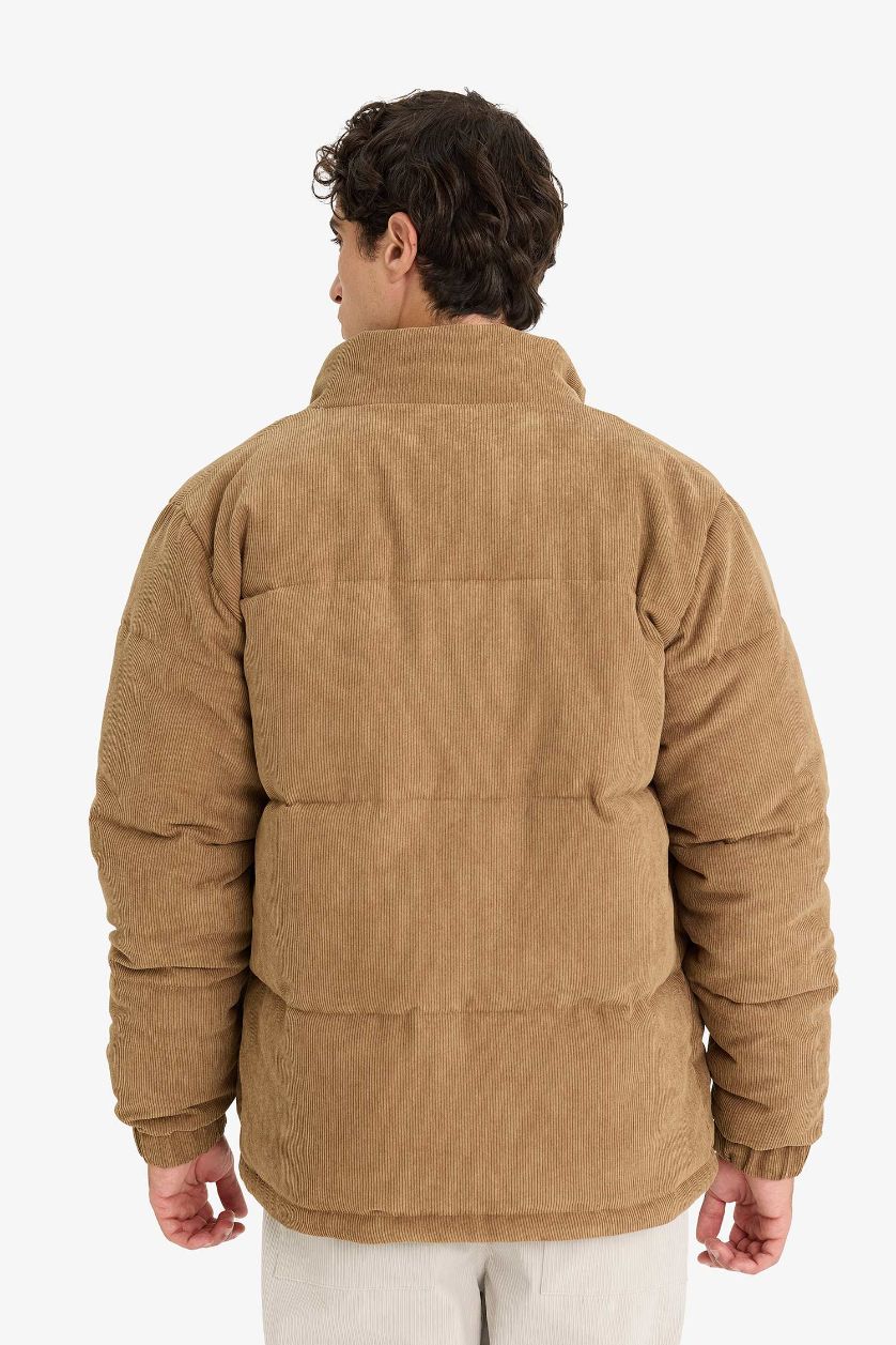 Man Brown Regular Fit Stand Collar Zippered Jacket