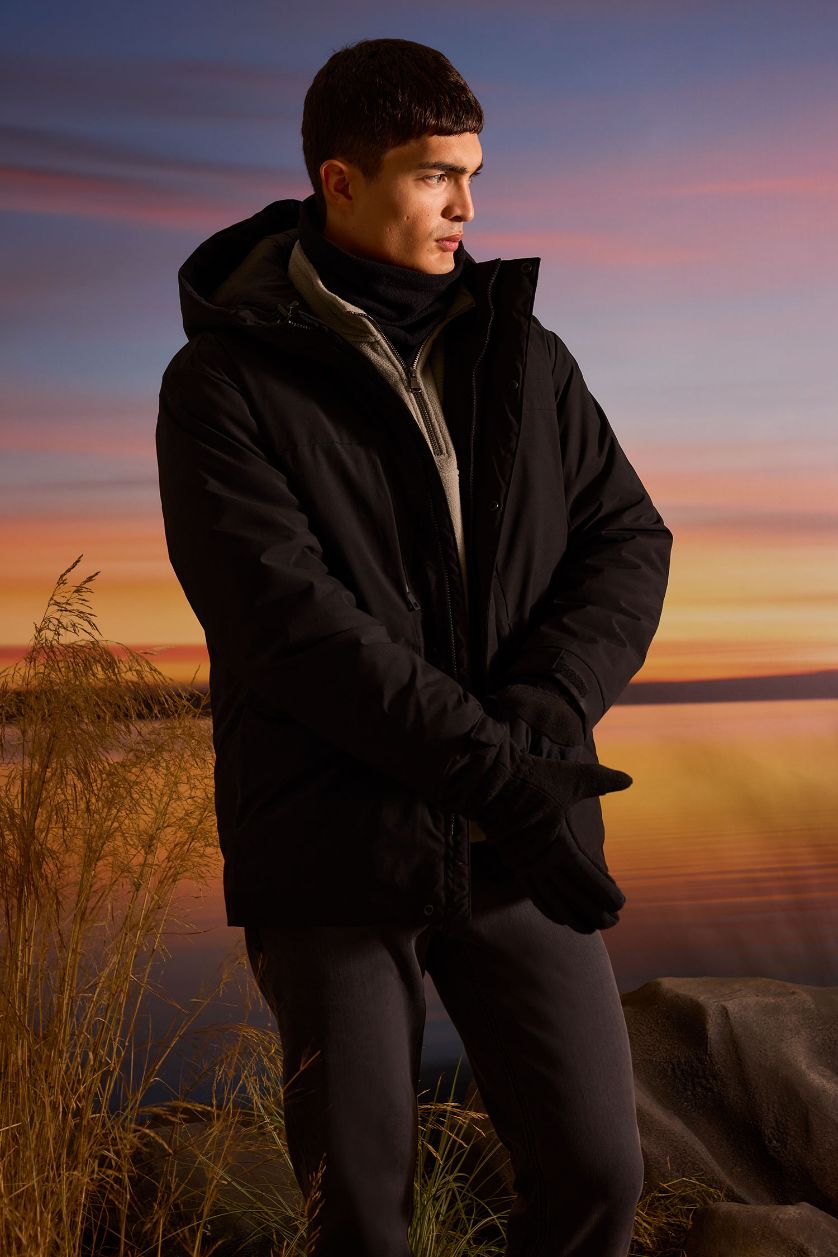 Erkek Siyah Su İtici Kapüşonlu Mont