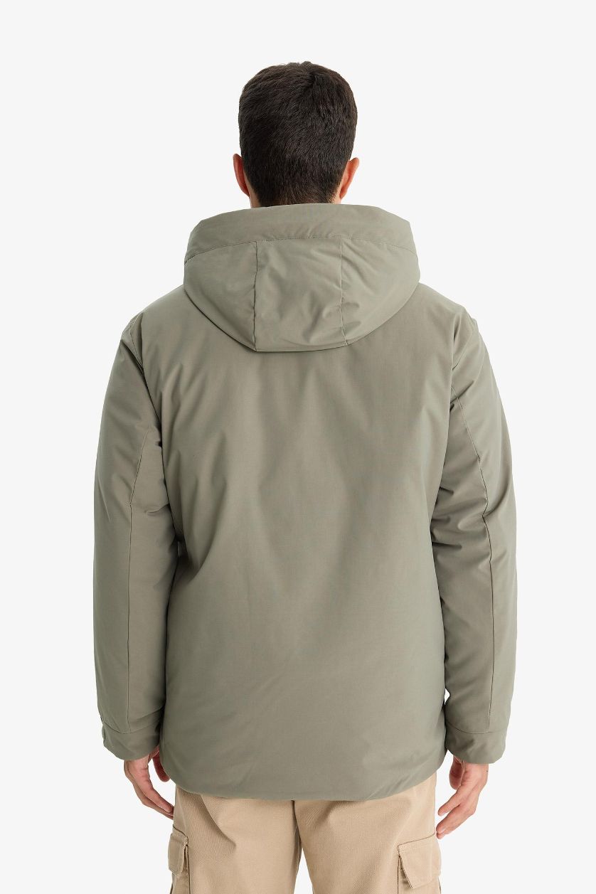 Erkek Açık Haki Su İtici Kapüşonlu Mont