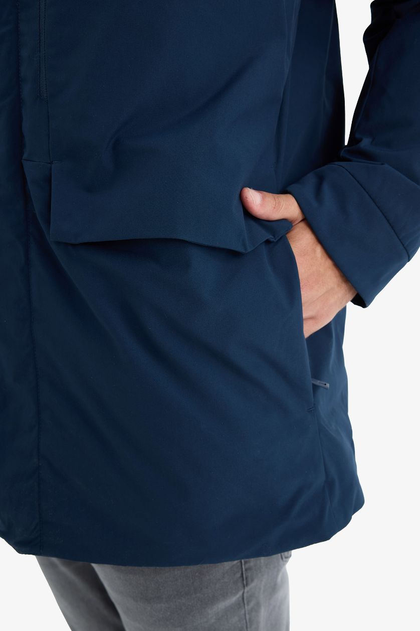 رجال كحلي جاكيت مقاوم للماء قصة عادية بغطاء للرأس