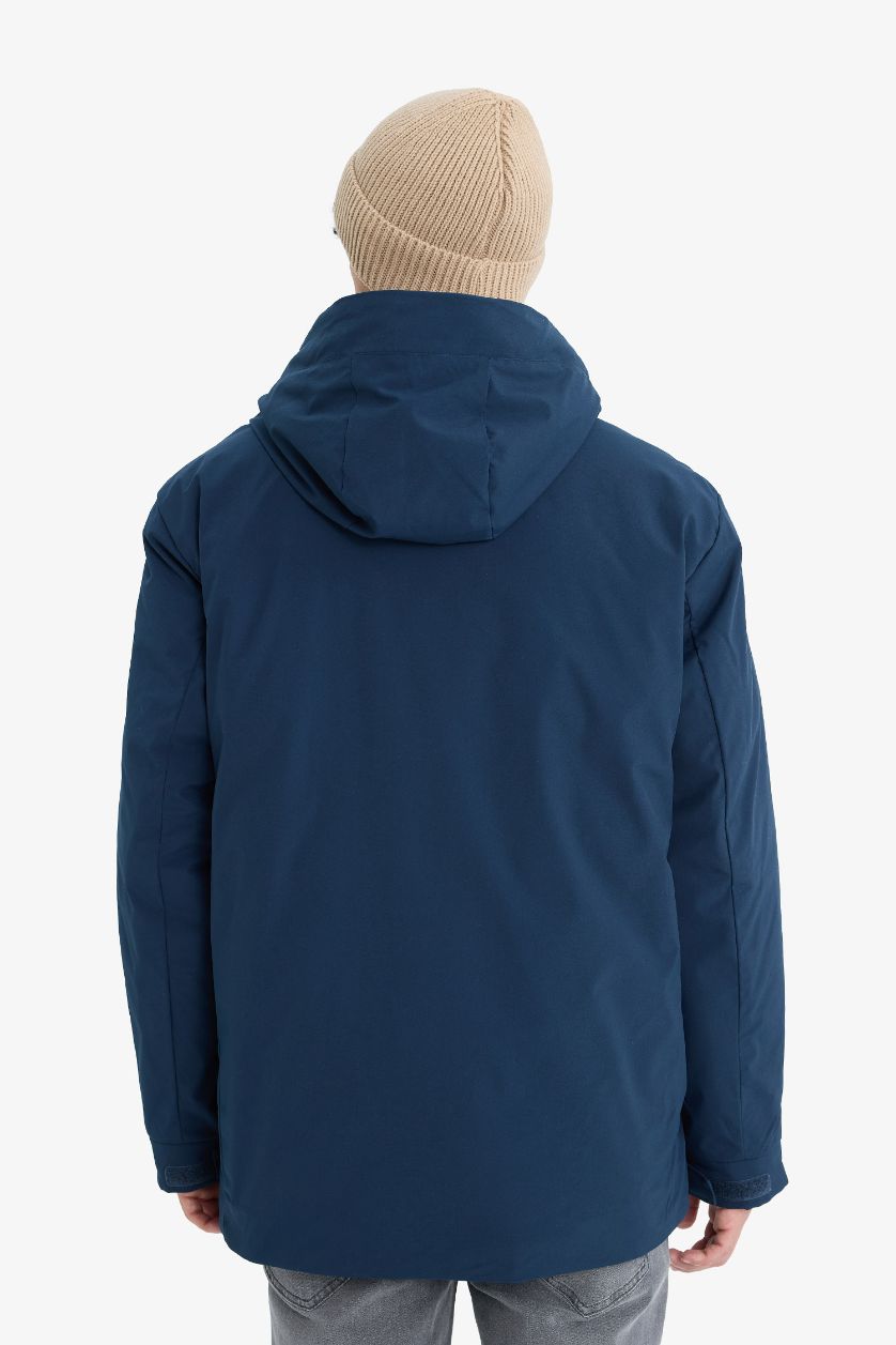 رجال كحلي جاكيت مقاوم للماء قصة عادية بغطاء للرأس