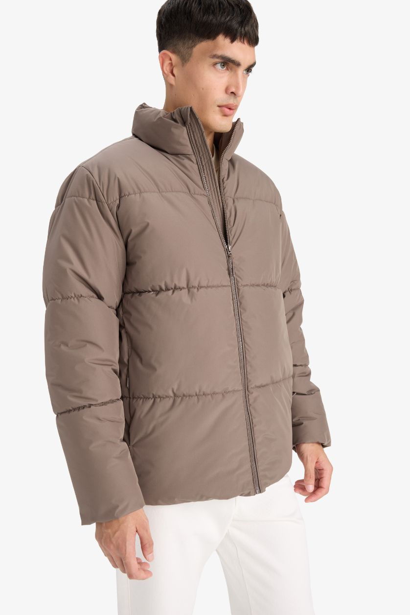 Erkek Açık Kahve Su İtici Fermuarlı Mont