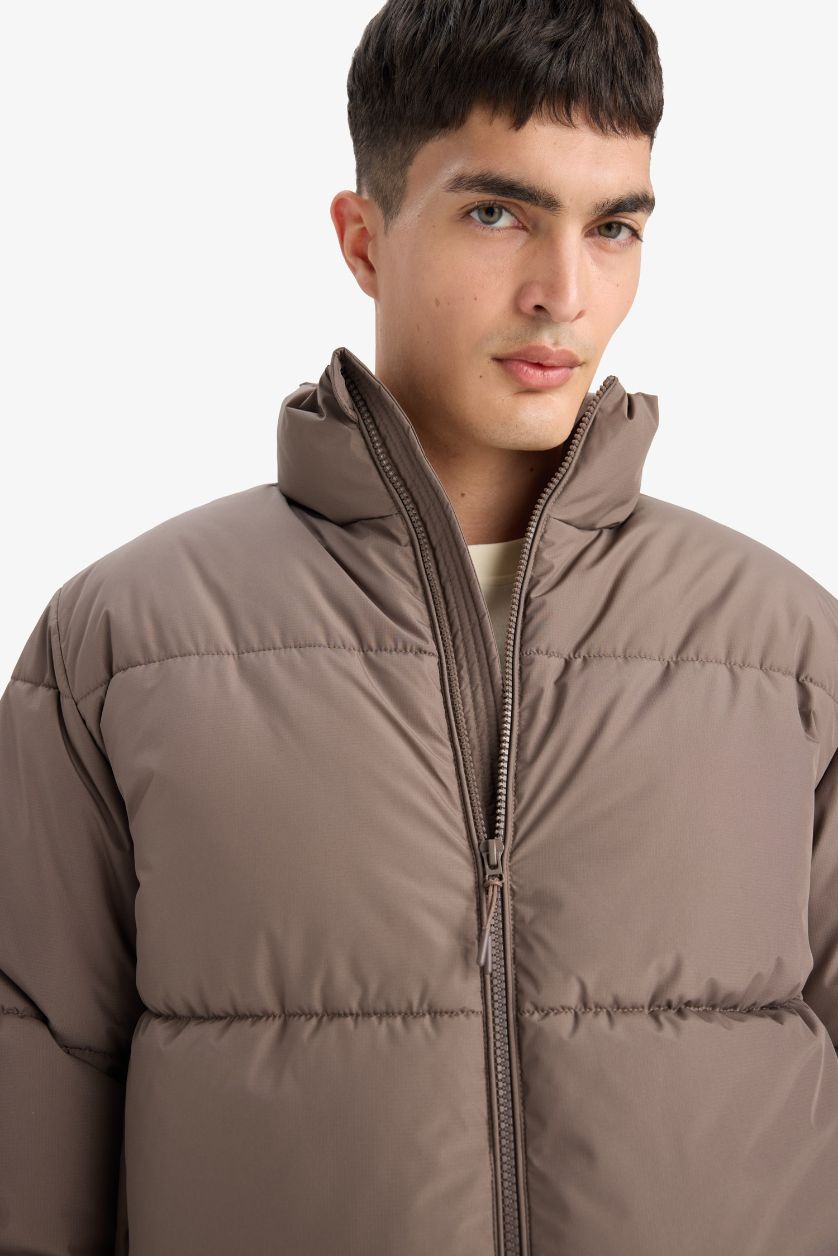 Erkek Açık Kahve Su İtici Fermuarlı Mont