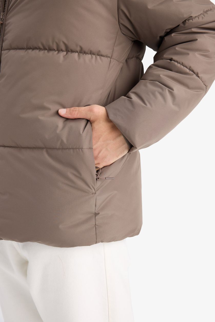 Erkek Açık Kahve Su İtici Fermuarlı Mont