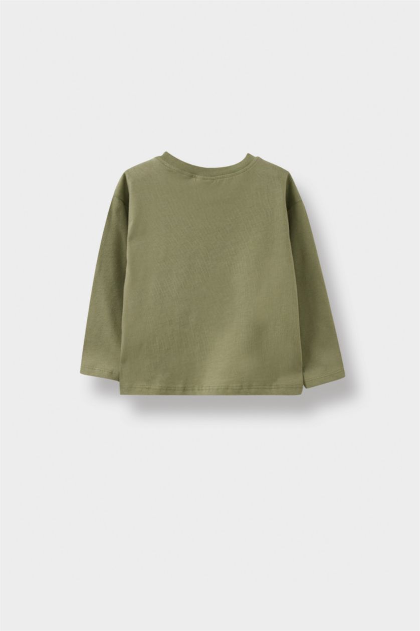 طفل صغير برتقلي غامق تيشيرت بيبي ولادي كم طويل بطبعة شعار قصة عادية - قطعتين