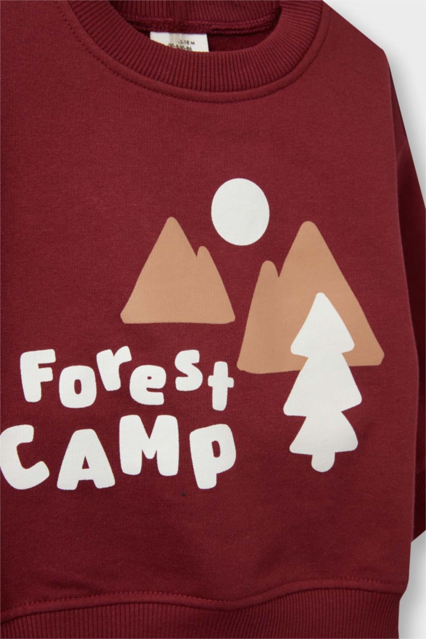 طفل صغير خمري طقم بيبي اولادي بطبعة ديناصور سويت شيرت وسويت بانتس قصة عادية - قطعتين